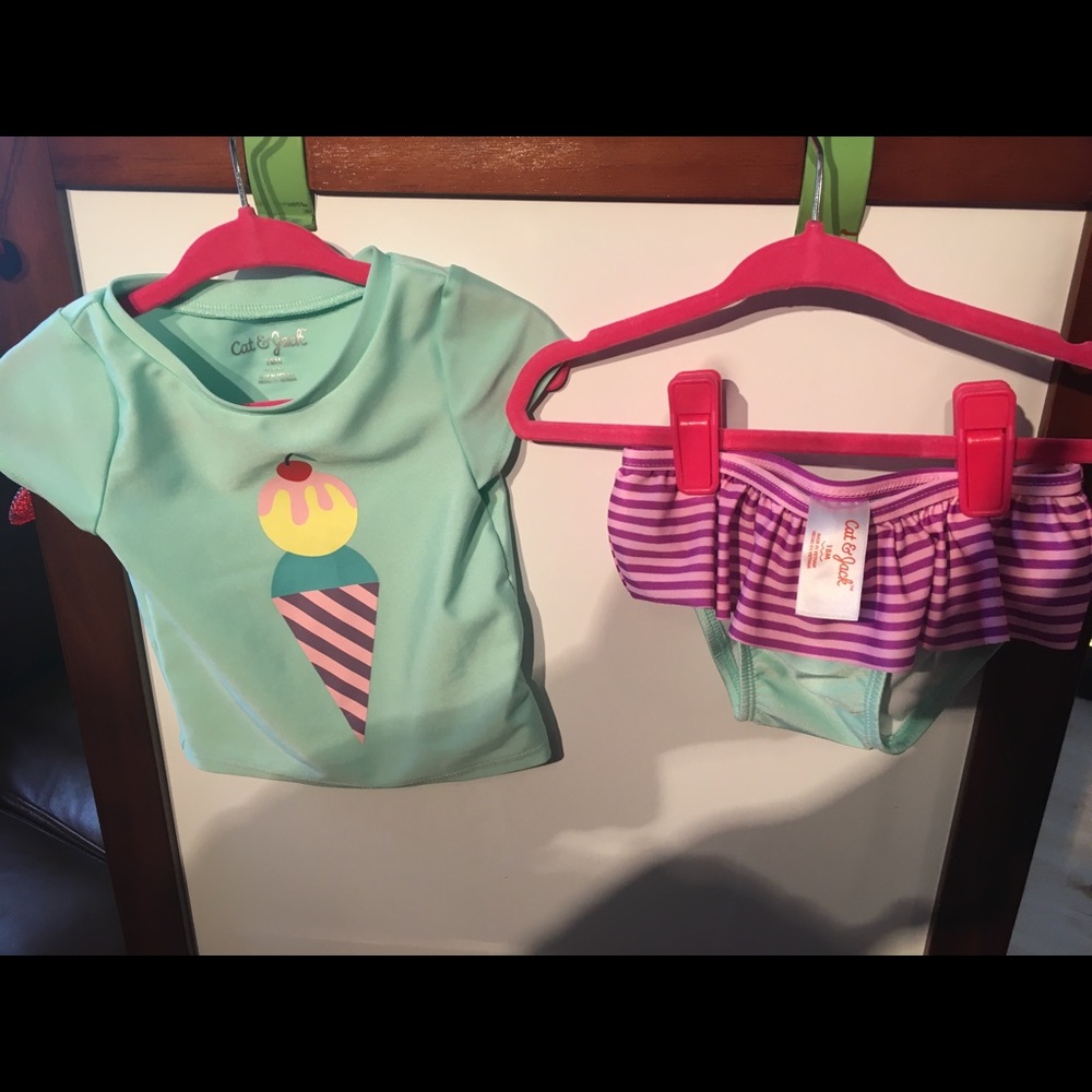 Cat & Jack Cupcake rashguard bikini 18m
